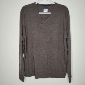 JWN JOHN NORDSTROM Sweater‎ Pullover V-Neck Brown 100% Italian Merino Wool Large